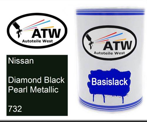 Nissan, Diamond Black Pearl Metallic, 732: 500ml Lackdose, von ATW Autoteile West.